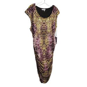 Jennifer Lopez NWT Sz XL Dress Distressed Python Jersey Knit Side Ruched Zipper